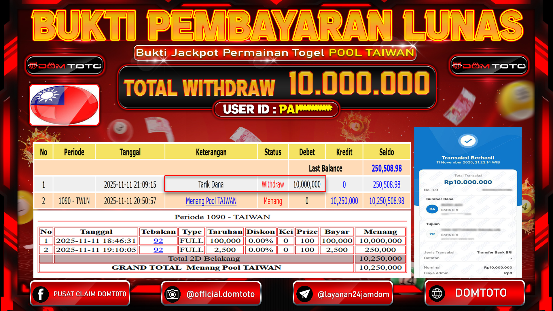 JACKPOT TOGEL POOL TAIWAN 11 NOVEMBER 2025